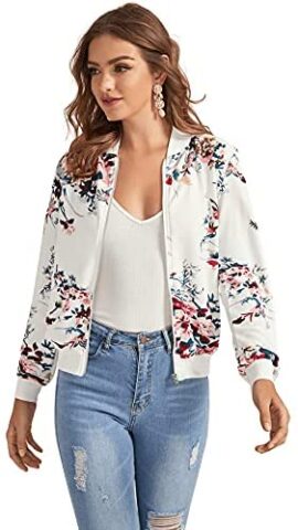 DIDK Femme Zippé Col Base-Ball Manches Longues avec Casual Imprimé Floral Blousons DIDK Femme Zippé Col Base-Ball Manches Longues avec Casual Imprimé Floral Blousons