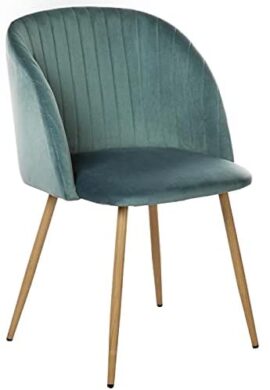 DORAFAIR Fauteuil en Tissu Velours Rétro,Chaises de Salle à Manger Scandinave avec Dossier rembourré et Coussin, Métal en Finition Spray Gold Jambes - Vert