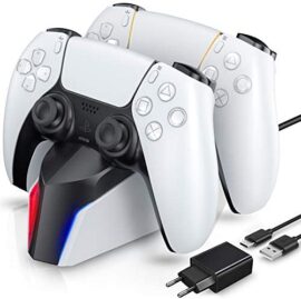 ECHTPower Chargeur Manette PS5, Station de Chargement avec Adaptateur Compatible avec Manettes DualSense Playstation 5, Support Double USB de Charge Rapide avec Indicateur LED pour Manette PS5