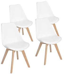 EGGREE Chaises Salle à Manger Scandinaves Lot de 4 Chaises de Cuisine, Rétro Rembourrée Chaise de Salle de Bureau, Pieds en Bois de Hêtre Massif, Blanc EGGREE Chaises Salle à Manger Scandinaves Lot de 4 Chaises de Cuisine, Rétro Rembourrée Chaise de Salle de Bureau, Pieds en Bois de Hêtre Massif, Blanc