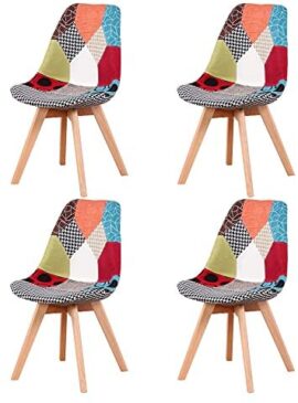 Ensemble de chaises de Salle à Manger Modernes du Milieu du siècle de 4 chaises rembourrées en Patchwork avec Pied de Chaise en hêtre Massif pour Le Salon de la Chambre