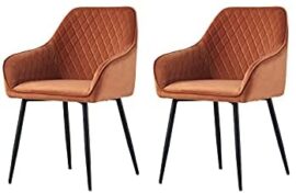 JYMTOM Lot de 2 Chaises en Velours au Style Moderne avec Dossier et Accoudoirs et Des Pieds en Métal (Orange) JYMTOM Lot de 2 Chaises en Velours au Style Moderne avec Dossier et Accoudoirs et Des Pieds en Métal (Orange)