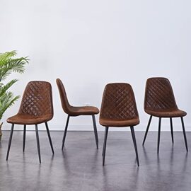 JaHECOME Lot de 4 chaises de salle à manger style scandinave vintage en daim synthétique avec dossier et pieds en acier (marron, 4)