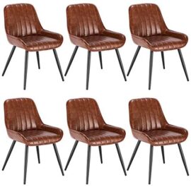 Lestarain 6 X Chaises de Salle à Manger Similicuir et Métal,Fauteuil de Cuisine Chaise de Salon avec Dossier,Brune