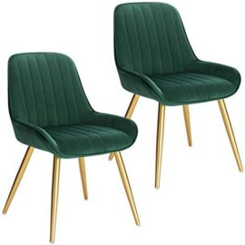 Lestarain Lot de 2 Chaises de Salle à Manger avec Dossier Chaise de Cuisine Rétro Chaise de Salon Assise en Velours et Pieds en Métal,Vert foncé