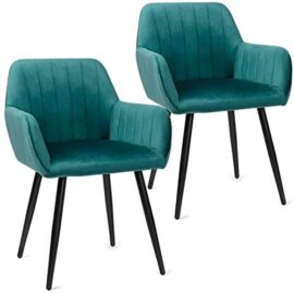 Lot de 2 Chaises de Salle à Manger Chaise Velours Chaises Scandinaves Fauteuil Chaise de Cuisine Rembourrée en Tissu Chaise de Salon Rétro, Vert Foncé