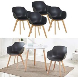 Lot de 4 Chaise Salle à Manger, H.J WeDoo Fauteuils Scandinave de Chaise latérale Design rétro avec Jambe de Bois de hêtre Massif – Noir Lot de 4 Chaise Salle à Manger, H.J WeDoo Fauteuils Scandinave de Chaise latérale Design rétro avec Jambe de Bois de hêtre Massif – Noir