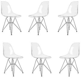 Lot de 6 Ghost Chaises en Acrylique Polycarbonate + Acier pour Salle à Manger, Salon, 46 x 40 x 86 cm, Transparent Lot de 6 Ghost Chaises en Acrylique Polycarbonate + Acier pour Salle à Manger, Salon, 46 x 40 x 86 cm, Transparent