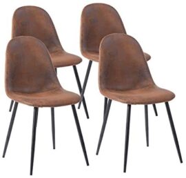 MEUBLE COSY Lot de 4 chaises de salle à manger Scandinave Fauteuil Salon Salon Pied Métal Noir Rétro Vintage en Suède Marron MEUBLE COSY Lot de 4 chaises de salle à manger Scandinave Fauteuil Salon Salon Pied Métal Noir Rétro Vintage en Suède Marron