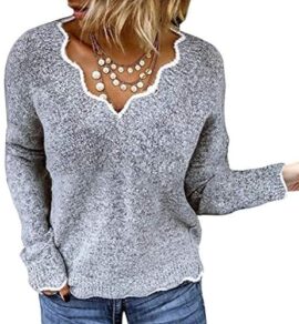 Minetom Pull Femme Tricoté Col V Casual Manches Longues Hiver Chaud Pullover Sweater Top Blouse