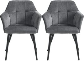 SONGMICS Chaises de Salle à Manger, Lot de 2, Fauteuils de Cuisine en Velour, Sièges Rembourrés, Pieds en Métal, Dossier Haut, Assise Large, pour Cuisine, Salon, Chambre, Gris LDC071G02