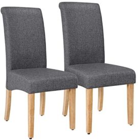 SONGMICS Chaises de Salle à Manger, Lot de 2, Rembourré, Dossier Haut, Revêtement en Lin-Coton, Pieds en Bois Massif, Gris Foncé et Couleur Boisée LDC21GY