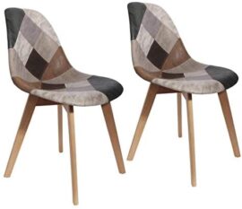 THE HOME DECO FACTORY HD6137 Lot De 2 Chaises Salon Salle A Manger Patchwork Multicolore Bois PU Scandinave, Polyuréthane, 46x85x55 cm