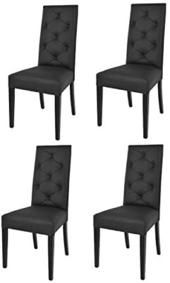 Tommychairs - Set 4 chaises Chantal pour Cuisine et Salle à Manger, Structure en Bois de hêtre peindré en Noir, Assise et Dossier rembourrés et revêtus en Cuir Artificiel Noir avec Boutons