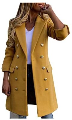 Veste en Laine Femme Manteau Coupe-Vent Long Chic Élégant Décontracté Ample, Pull Manche Longue Tunique Tops Automne Hiver à Revers Couleur Unie Chaud Coat Blousons avec Poches Grande Taille