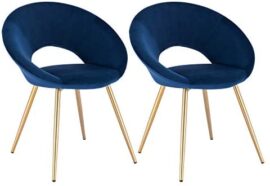 WOLTU Lot de 2 Chaises de Salle à Manger avec Velours siège et métal Pieds,Chaise de Chambre à Coucher Bleu BH230bl-2