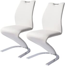 Lot de 2 chaises de salle à manger modernes rembourrées en cuir synthétique avec cadre en métal Charge 330 lb Blanc