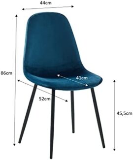 BAÏTA Lena Lot de 4 chaises, Velours, Bleu, h86cm BAÏTA Lena Lot de 4 chaises, Velours, Bleu, h86cm 4