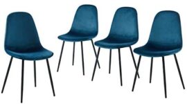 BAÏTA Lena Lot de 4 chaises, Velours, Bleu, h86cm BAÏTA Lena Lot de 4 chaises, Velours, Bleu, h86cm 3