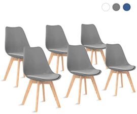 Lot de 6 Chaises de Salle à Manger en Chêne – Chaise Scandinave avec Rembourrée Confort Ergonomique Design Rétro – Chaise de Bureau Cuisine Pieds de chêne – Gris Lot de 6 Chaises de Salle à Manger en Chêne – Chaise Scandinave avec Rembourrée Confort Ergonomique Design Rétro – Chaise de Bureau Cuisine Pieds de chêne – Gris 3