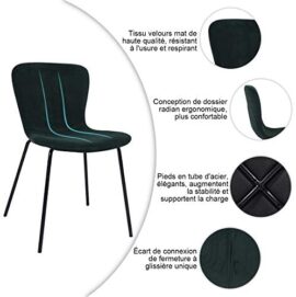 MEUBLE COSY Lot de 4 chaises de Salle à Manger Scandinave Fauteuil Salon en Velours Pied Métal, Vert, 53,5×46,7x77cm MEUBLE COSY Lot de 4 chaises de Salle à Manger Scandinave Fauteuil Salon en Velours Pied Métal, Vert, 53,5×46,7x77cm 5