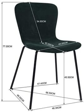 MEUBLE COSY Lot de 4 chaises de Salle à Manger Scandinave Fauteuil Salon en Velours Pied Métal, Vert, 53,5×46,7x77cm MEUBLE COSY Lot de 4 chaises de Salle à Manger Scandinave Fauteuil Salon en Velours Pied Métal, Vert, 53,5×46,7x77cm 6