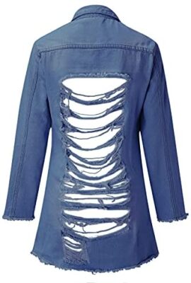 Dasongff Veste en Jean Déchiré Longues Outwear Denim Veste Jean Femmes Section Moyenne Longue Col Rabattu Cardigan Manches Longues en Denim Manteau Tendance Tops Coupe Vent avec Poche Dasongff Veste en Jean Déchiré Longues Outwear Denim Veste Jean Femmes Section Moyenne Longue Col Rabattu Cardigan Manches Longues en Denim Manteau Tendance Tops Coupe Vent avec Poche 2