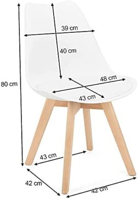 Lot de 4 chaises tulipe de salle à manger, cuisine, bar, assise avec pieds en bois de hêtre, bureau, blanc Lot de 4 chaises tulipe de salle à manger, cuisine, bar, assise avec pieds en bois de hêtre, bureau, blanc 2