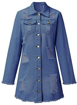 Dasongff Veste en Jean Déchiré Longues Outwear Denim Veste Jean Femmes Section Moyenne Longue Col Rabattu Cardigan Manches Longues en Denim Manteau Tendance Tops Coupe Vent avec Poche Dasongff Veste en Jean Déchiré Longues Outwear Denim Veste Jean Femmes Section Moyenne Longue Col Rabattu Cardigan Manches Longues en Denim Manteau Tendance Tops Coupe Vent avec Poche 4