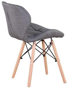 Lot de 4 chaises de salle à manger de style rétro en tissu de lin avec dossier doux et assise rembourrée Lot de 4 chaises de salle à manger de style rétro en tissu de lin avec dossier doux et assise rembourrée 6