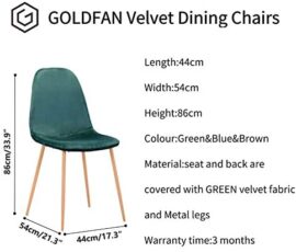 GOLDFAN Lot de 4 Chaises de Salle à Manger Chaises en Velours Fauteuil Rembourré Chaise de Cuisine Salon avec Pieds en Métal Vert GOLDFAN Lot de 4 Chaises de Salle à Manger Chaises en Velours Fauteuil Rembourré Chaise de Cuisine Salon avec Pieds en Métal Vert 2