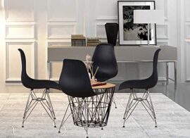 Lot de 4 chaises de salle à manger modernes de style européen avec pieds en bois et peinture respectueuse de l’environnement, noir, blanc (noir) Lot de 4 chaises de salle à manger modernes de style européen avec pieds en bois et peinture respectueuse de l’environnement, noir, blanc (noir) 6