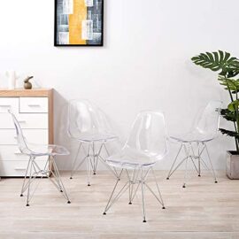 Lot de 4 Ghost Chaises en Polycarbonate, Acier pour Salle à Manger, Salon, Bureau, 40 x 46 x 86 cm, Transparent Lot de 4 Ghost Chaises en Polycarbonate, Acier pour Salle à Manger, Salon, Bureau, 40 x 46 x 86 cm, Transparent 4