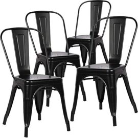 BenyLed Lot de 4 Chaises de Salle à Manger Empilables en Métal Style Industriel Vintage, Convient pour Une Utilisation Intérieure et Extérieure, Chaise de Jardin, Noir