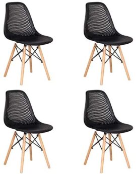 BenyLed Lot de 4 Chaises en Plastique Creuses Simples et Modernes, Chaise de Loisirs à la Maison, Chaises de Salle à Manger Minimalistes Modernes (Noir)