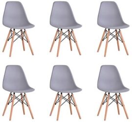 BenyLed Lot de 6 Chaises de Salle à Manger Contemporaines en Plastique Design Rétro Chaise D'appoint pour Salle à Manger, Cuisine, Bureau, Restaurant, etc (Gris)