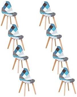 BenyLed Lot de 8 Chaises de Salle à Manger Chaises Patchwork Colorées avec Pieds en Bois Chaise Longue Scandinave (Bleu-8pcs) BenyLed Lot de 8 Chaises de Salle à Manger Chaises Patchwork Colorées avec Pieds en Bois Chaise Longue Scandinave (Bleu-8pcs)