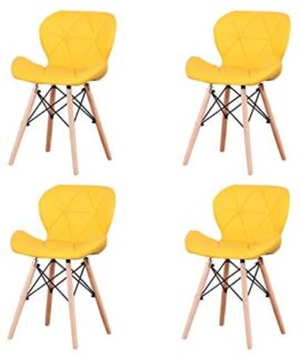 EDLMH Lot de 4 chaises de salle à manger au design moderne et ergonomique avec pieds en bois de hêtre naturel pour salle à manger, bureau, salon, cuisine (4, jaune polyuréthane)