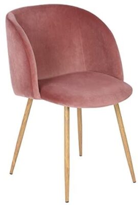 EGGREE Chaises Salle à Manger en Tissu Velours Rétro Fauteuil Rembourré Scandinaves,Pieds en Métal,Rose