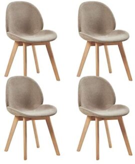 EGGREE Lot de 4 Chaises de Salle à Manger Scandinave Chaises en Tissu Lin, Chaise de Salon Design Rétro avec Jambe de Bois de Hêtre Massif, Gris