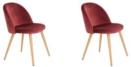 Ensemble de 2 chaises longues en tissu de velours rétro, chaises de salle à manger rembourrées avec pieds en métal, salon de style salle à manger en bois, mobilier de bureau moderne (Rouge) Ensemble de 2 chaises longues en tissu de velours rétro, chaises de salle à manger rembourrées avec pieds en métal, salon de style salle à manger en bois, mobilier de bureau moderne (Rouge)