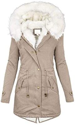 Fcostume Veste d'hiver, à capuche, pour femme, en peluche chaude doublée de laine polaire, longueur allant jusqu'à la cuisse, manteau, parka