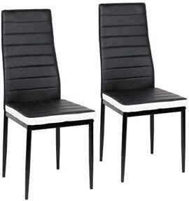 Flyelf Lot de 2 Chaises de Salle à Manger, Dossier Haut Siège Large, Meubles de Salle à Manger de Cuisine, Cuir + Acier Inoxydable (Noir-Blanc, 2) Flyelf Lot de 2 Chaises de Salle à Manger, Dossier Haut Siège Large, Meubles de Salle à Manger de Cuisine, Cuir + Acier Inoxydable (Noir-Blanc, 2)