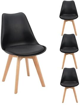 Futurefurniture.® Lot de 4 chaises de salle à manger avec pieds en bois de hêtre massif Noir