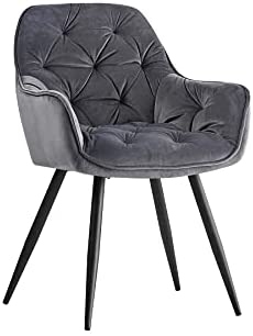 Greneric – 1 chaise de salle à manger en tissu velours avec dossier, pieds en métal noir, design retro, accoudoirs – Gris Greneric – 1 chaise de salle à manger en tissu velours avec dossier, pieds en métal noir, design retro, accoudoirs – Gris