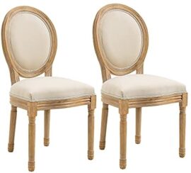 HOMCOM Lot de 2 chaises de Salle à Manger - Chaise de Salon médaillon Style Louis XVI - Bois Massif sculpté, patiné - Aspect Lin Beige