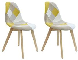 HOME DECO FACTORY Lot de 2 Chaises Patchwork, Hêtre, Jaune, 58×86,5×47 cm HOME DECO FACTORY Lot de 2 Chaises Patchwork, Hêtre, Jaune, 58×86,5×47 cm