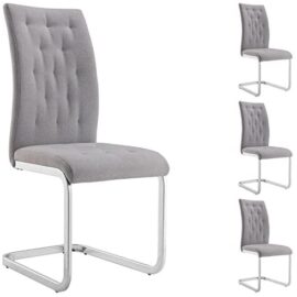 IDIMEX Lot de 4 chaises de Salle à Manger Chloe avec Assise capitonnée et piétement chromé, revêtement en Tissu Gris