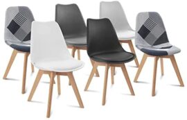 IDMarket - Lot de 6 chaises SARA Gris foncé, Gris Clair, Blanc, Noir et patchworks Noirs, Gris et Blancs