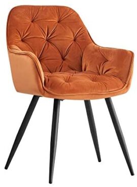 JYMTOM Chaise de salle à manger en velours épais avec siège rembourré Bar, salon Chaise d’angle avec pieds en métal, accoudoirs et dossier, orange JYMTOM Chaise de salle à manger en velours épais avec siège rembourré Bar, salon Chaise d’angle avec pieds en métal, accoudoirs et dossier, orange